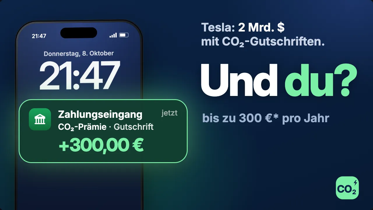 Vorschaubild des Videos: Tesla hat 2025 rund 2 Mrd. $ mit CO₂-Gutschriften eingenommen. Und Sie? 300 € pro Jahr.